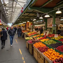 Recraft V3 — A busy farmer's market scene with at least six dif