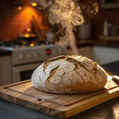 Recraft V3 — A rustic sourdough bread loaf, freshly baked with 