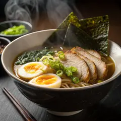 Recraft V3 — A steaming bowl of ramen with chashu pork, soft-bo