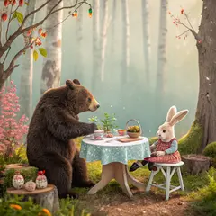 Recraft V3 — A children's book illustration of a bear and a rab