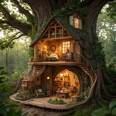 Recraft V3 — A detailed cross-section of a fantasy treehouse sh