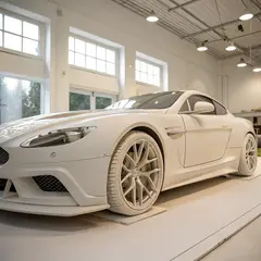 Recraft V3 — A clay render of a sports car, white material, stu