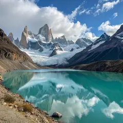 Recraft V3 — A turquoise glacial lake surrounded by snow-capped