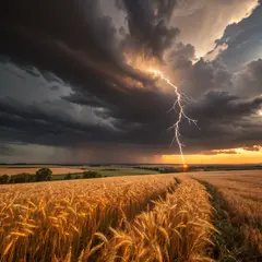 Recraft V3 — A vast wheat field under a dramatic thunderstorm s