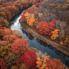 Recraft V3 — An aerial view of a winding river through autumn f