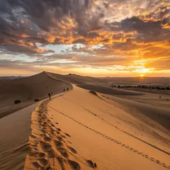 Recraft V3 — A desert sand dune at sunset with long shadows, Sa