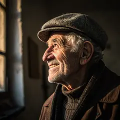 Recraft V3 — An elderly man with a weathered face and kind smil