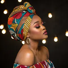 Recraft V3 — A woman with elaborate gele headwrap and bold eye 