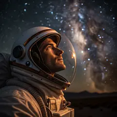 Recraft V3 — An astronaut without a helmet, face lit by Earth g
