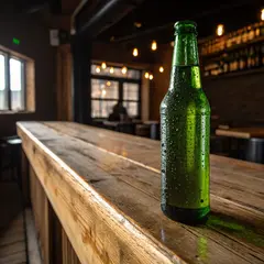 Recraft V3 — A green glass bottle of craft beer with condensati