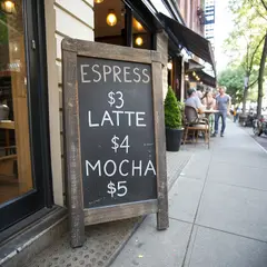 Recraft V3 — A hand-lettered chalkboard menu outside a coffee s