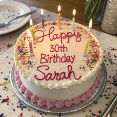 Recraft V3 — A birthday cake with HAPPY 30TH BIRTHDAY SARAH wri