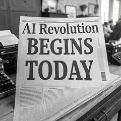 Recraft V3 — A newspaper headline reading AI REVOLUTION BEGINS 