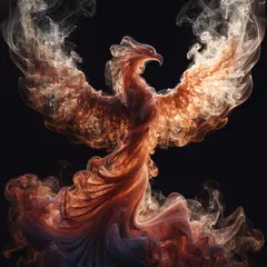 Recraft V4 — Smoke tendrils forming the shape of a phoenix, bac
