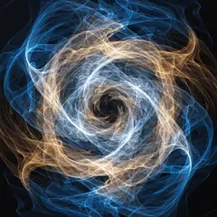 Recraft V4 — Intertwining ribbons of light in blue and gold aga