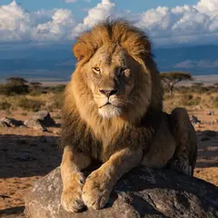 Recraft V4 — A majestic lion with a full mane, golden savanna b