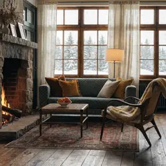 Recraft V4 — A cozy Scandinavian living room with a fireplace, 
