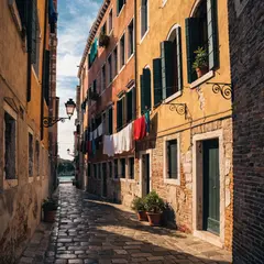 Recraft V4 — A narrow cobblestone alley in Venice with colorful