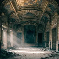 Recraft V4 — An abandoned Art Deco theater with peeling gold pa