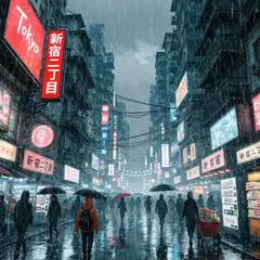 Recraft V4 — A cyberpunk street market in Tokyo, anime style, n