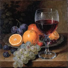 Recraft V4 — A still life of fruit and wine on a table, Dutch G