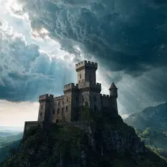 Recraft V4 — A medieval castle on a hilltop, fantasy art style,