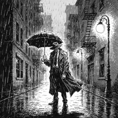 Recraft V4 — A noir detective in a foggy alley, graphic novel s