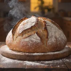 Recraft V4 — A rustic sourdough bread loaf, freshly baked with 