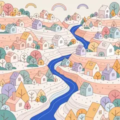 Recraft V4 — An isometric low-poly village with tiny houses, tr