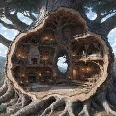 Recraft V4 — A detailed cross-section of a fantasy treehouse sh