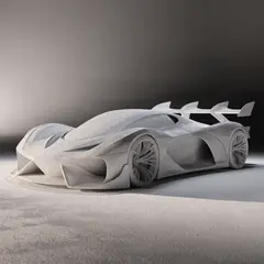 Recraft V4 — A clay render of a sports car, white material, stu