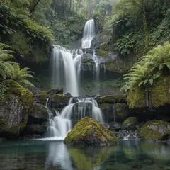 Recraft V4 — A waterfall cascading into a tropical pool surroun