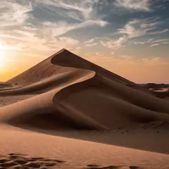 Recraft V4 — A desert sand dune at sunset with long shadows, Sa