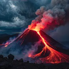 Recraft V4 — A volcano erupting at night with lava flowing down