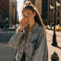 Recraft V4 — A young woman with freckles and green eyes, golden