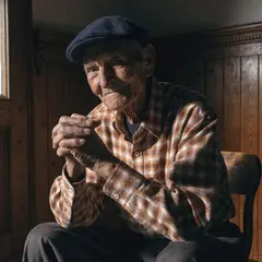 Recraft V4 — An elderly man with a weathered face and kind smil