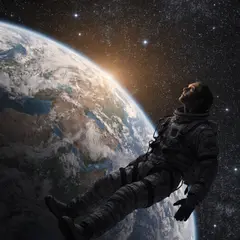 Recraft V4 — An astronaut without a helmet, face lit by Earth g