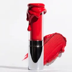 Recraft V4 — A tube of red lipstick standing upright, melting s