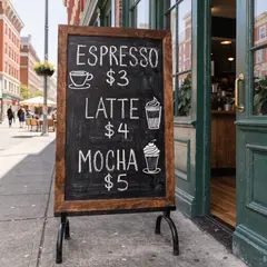 Recraft V4 — A hand-lettered chalkboard menu outside a coffee s