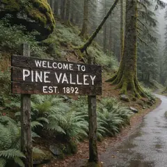 Recraft V4 — A weathered wooden sign reading WELCOME TO PINE VA