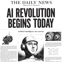 Recraft V4 — A newspaper headline reading AI REVOLUTION BEGINS 