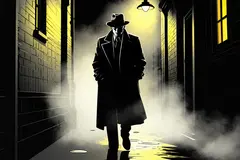 Reve v1.0 — A noir detective in a foggy alley, graphic novel s