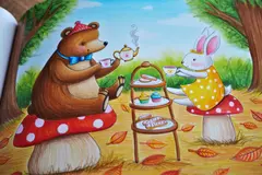 Reve v1.0 — A children's book illustration of a bear and a rab