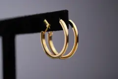 Reve v1.0 — A pair of gold hoop earrings on a velvet jewelry d