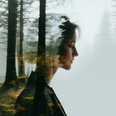 SD 3.5 Large — A double exposure photograph combining a forest wi