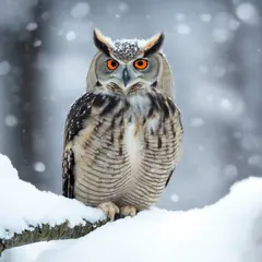 SD 3.5 Large — An owl perched on a snow-covered branch, intense a