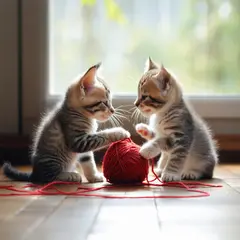 SD 3.5 Large — Two kittens playing with a ball of red yarn on a h