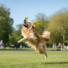 SD 3.5 Large — A golden retriever catching a frisbee in mid-air a