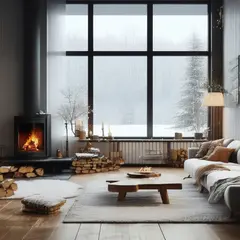 SD 3.5 Large — A cozy Scandinavian living room with a fireplace, 