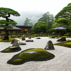 SD 3.5 Large — A Japanese zen garden with raked gravel, moss-cove